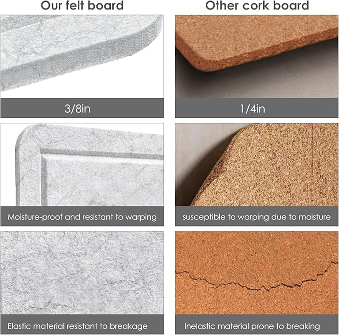 Bulletin Board, 36 x 24 inches Felt Board - Decorative Pin Board, Cork Board Alternative for Wall, 3' x 2' Foldable Picture Board Self-Adhesive Vision Board with 20 Pushpins - Marble White