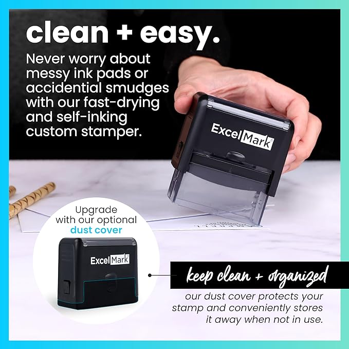 ExcelMark Custom Rubber Stamp – Clean & Easy Stamping – Personalized Self-Inking Stamp (Large)