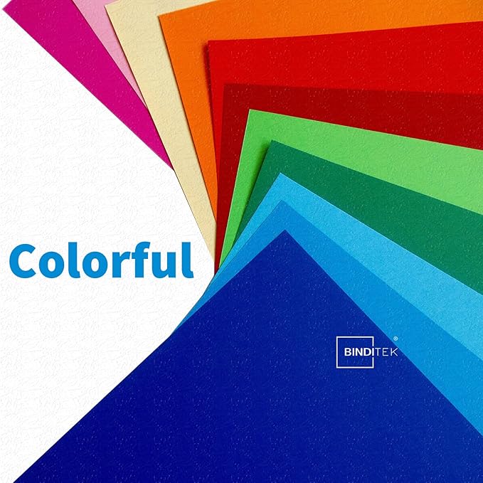 Binditek 100 Pack 13Mil Grain Texture Paper Binding Presentation Covers, 8-1/2 x 11 Inches 90lb, 250 GSM, Un-Punched, 5 Multi Colors (Black, White, Red, Green, Blue)
