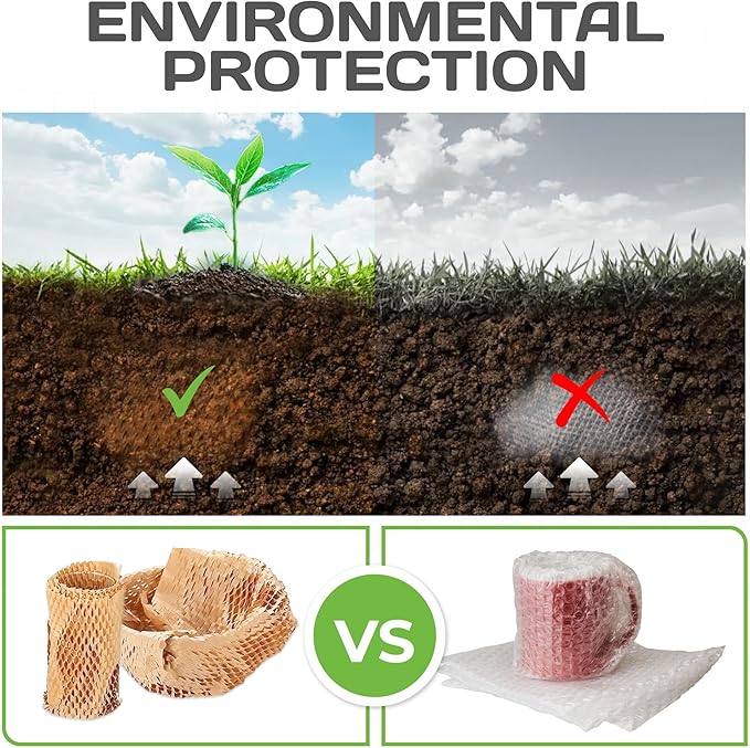 HexcelWrap Mini - Honeycomb Packing Paper, Eco-Friendly, Sustainable Paper Bubble Wrap for Shipping & Moving, Cushioned Packing Material in Easy Self-Dispenser Box - Natural, 12" x 1400'