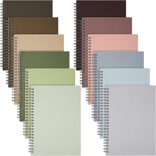 Fuutreo 12 Pcs Spiral Notebook for Work A5 8.3 x 5.7 Inch College Ruled Spiral Journal Notebook Kraft Cover Ruled Paper, 12 Color, 60 Sheets, 120 Pages for Office School(Morandi Color)