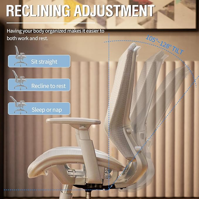 ELABEST T96 Mesh Office Chair,Ergonomic Computer Desk Chair,Sturdy Task Chair- Adjustable Lumbar Support & Armrests,Tilt Function,Comfort Wide Seat,Swivel Home Office Chair