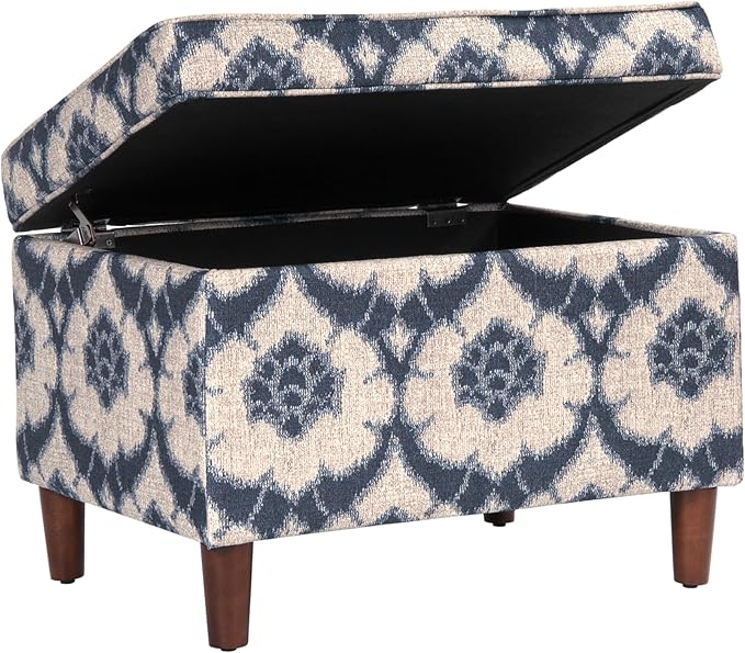 Home Decor | Dinah Collection Modern Storage Ottoman | Ottoman with Storage for Living Room & Bedroom(Blue Medallion Print)