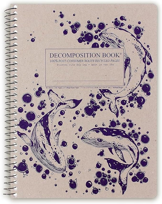 Decomposition Humpback Whales College Ruled Spiral Notebook - 9.75 x 7.5 Journal with 160 Lined Pages - 100% Recycled Paper - Cute Notebooks for School Supplies, Home & Office - Made in USA