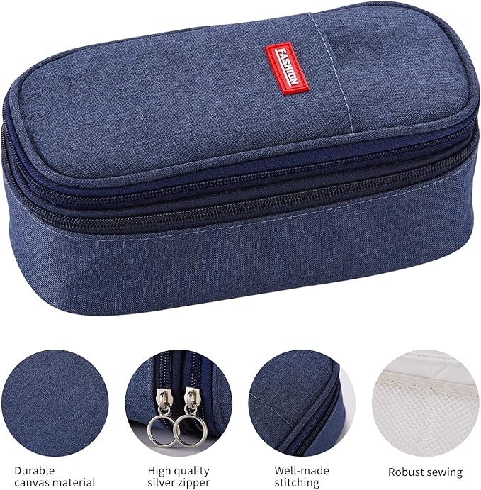 Big Pencil Case Large Capacity Pencil Bag with Zipper Pencil Pouch for Boys Girls Kids Adults Stationery Pencil Pen Case Organizer for School Office Blue