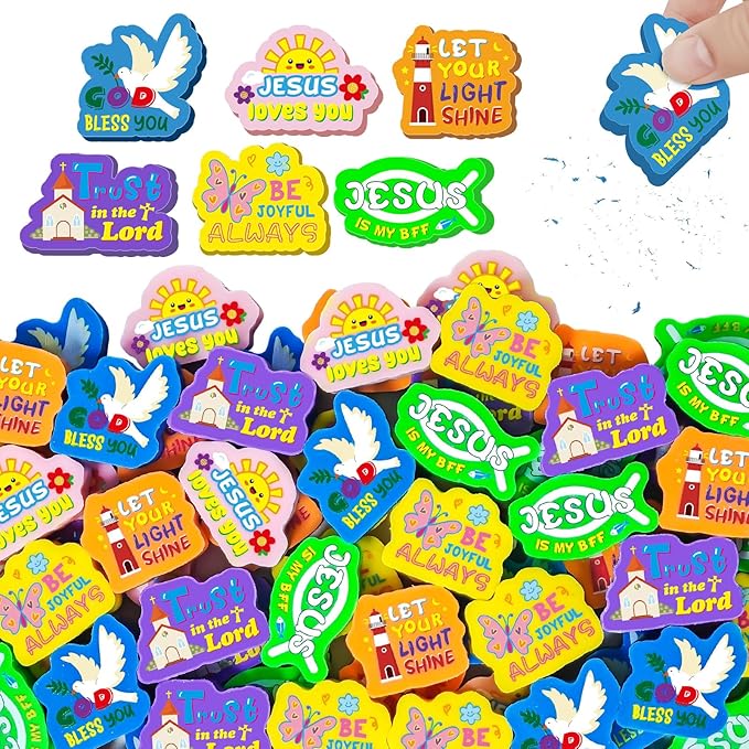Cinrobiye 100 PCS Bible Verses Pencil Erasers Bulk Inspirational Scripture Eraser Christian Religious Favor Goody Bag Filler Gifts for Students Classroom Office Teacher Prizes Reward School Supplies