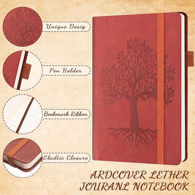 Estune Tree Small Notebooks Pen Leather Lined Pocket Subject Notebooks Hardcover Pocket Notepad Cute Ruled Leather Journals with Pen Holder for Men Women School Business, A6(Classic Color,30 Set)
