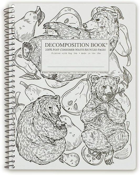 Decomposition Pear Bears College Ruled Spiral Notebooks – 9.75 x 7.5 Journal with 160 Lined Pages – Notebooks for School Supplies, Home & Office – 100% Recycled Paper – Made in USA