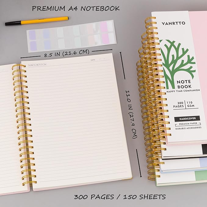 Hardcover Spiral Notebook, 8.5 x 11 IN Notebooks College Ruled, 110 GSM Thick Lined Paper Notebooks for Work, School and Travel, 300 Pages Journals for Writing, Large Journal for Women and Men Pink