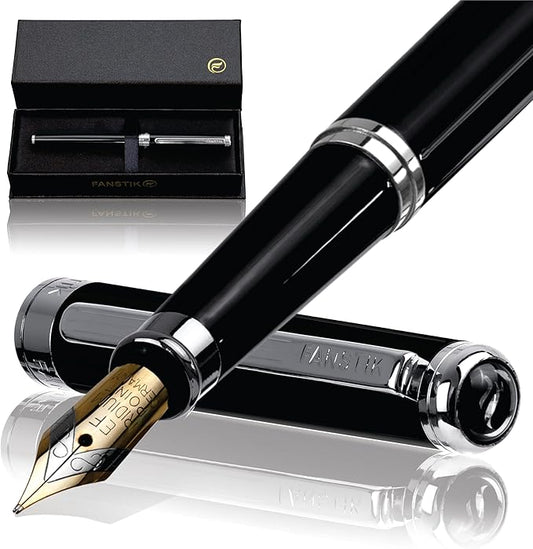Black & Silver Luxury fountain pen (Made In USA) fancy gift set for women, Real 24K Gold Plating, Professional executive pen gift set for men (Lux fountain Black-Silver)