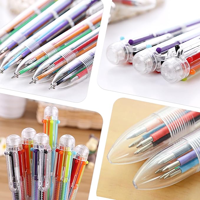DAIKOYE Party Favors 8 PCS 0.5mm 6-in-1 Multicolor Pen 6 Colors Transparent Barrel Ballpoint Pen for Office School Supplies Students Children Gift