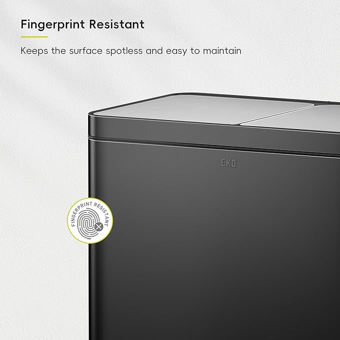 EKO Edison 8+8 Gallon Dual Trash Can for Recycling and Trash, Stainless Steel Kitchen Step Can with Dual Removable Inner Bucket, Independent Lids and Pedals, Black