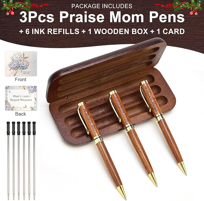 Cool Wooden Pens with Pen Box Gift for Mom Mother In Law Christmas Gifts for Mother's Day Gift Birthday Ideas Cute Engraved Pens Unique Presents for New Mom from Daughter Son