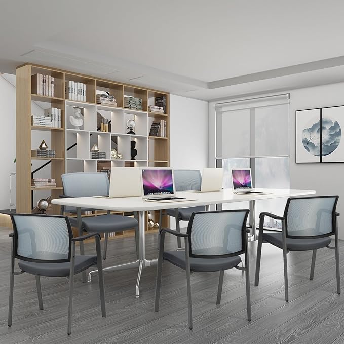 CLATINA Mesh Back Stacking Arm Chairs with Upholstered Fabric Seat and Ergonomic Lumber Support for Office School Church Guest Reception Grey (Gray-4 Pack)