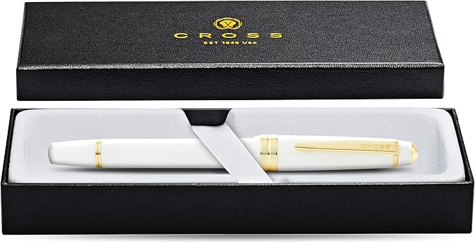 Cross Bailey Light Refillable Rollerball Pen Presented in a Everyday Gift Box - Medium Point, Black Ink, Polished White