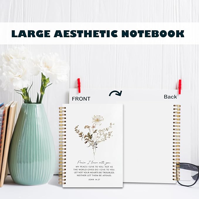 BearCake Peace I Leave with You Floral Christian Notebook Journal, Christian Gifts for Women, Bible Notebooks for Note Taking, Bible Journaling Notebook, Hardcover Spiral Notebook 5.5x8.3