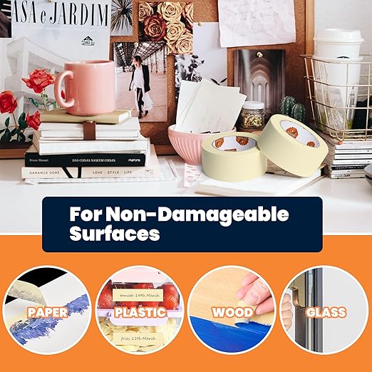 General Purpose Masking Tape 1.41 Inches x 60 Yards, Beige White Painters Tape for Painting, Labeling, DIY Arts Crafts, Home Office School Projects, 6 Rolls