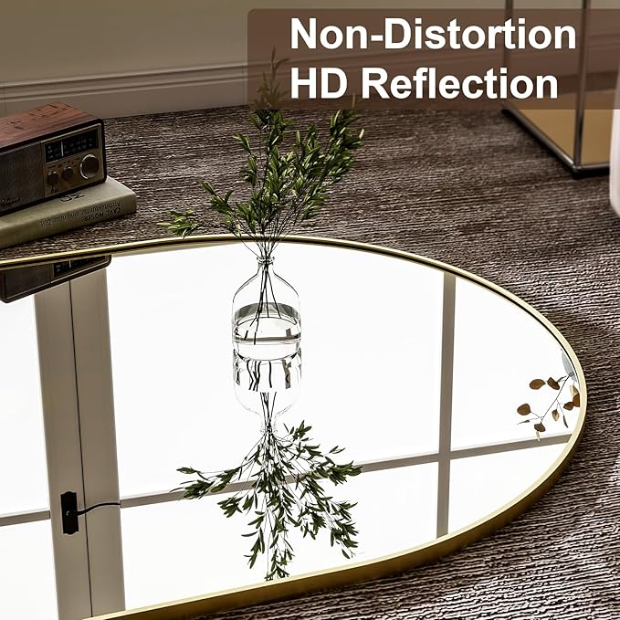 GLSLAND-38x77 inch Arched Full Length Mirror - Floor Mirrors Aluminum Alloy Frame Full Body Dressing Mirror for Bedroom Living Room,Gold