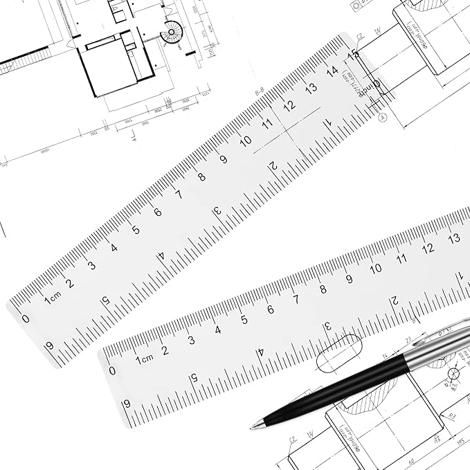 Clear Plastic 6 Inch Straight Ruler, Shatterproof With Inches and Centimeters for School, Classroom, Home, or Office (2pcs)