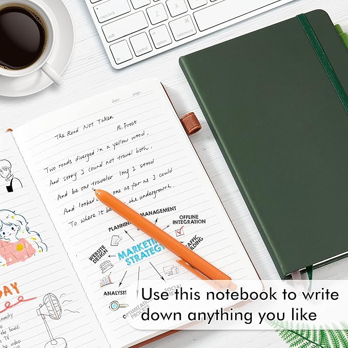 feela Hardcover Notebook For Work, Classic Ruled Lined Journal Set School Business Supplies, with 3 Black Pens, 120 GSM, 5.1”x8.3”, 3 Pack, A5, Vintage Colors