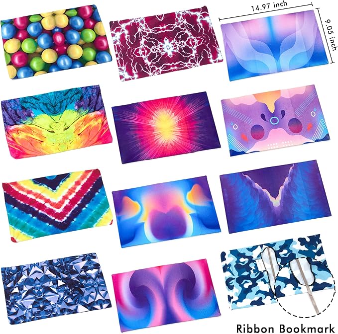 feela 12 Pack Jumbo Fabric Book Covers, Stretchable Washable Durable Reusable Nylon, for Hardcover Textbooks Notebooks up to 9'x11', 12 Patterns