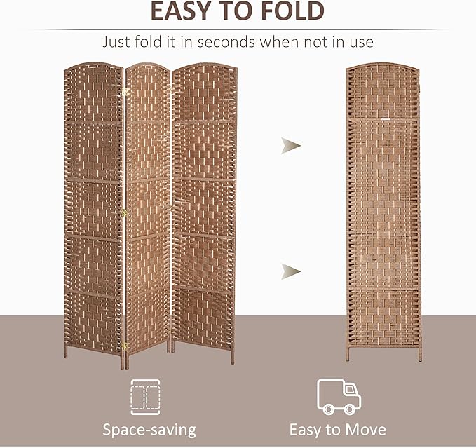 HOMCOM Room Divider, 3 Panel Folding Privacy Screen, 6FT Tall Portable Wicker Weave Partition Wall Divider for Bedroom, Home Office, Natural