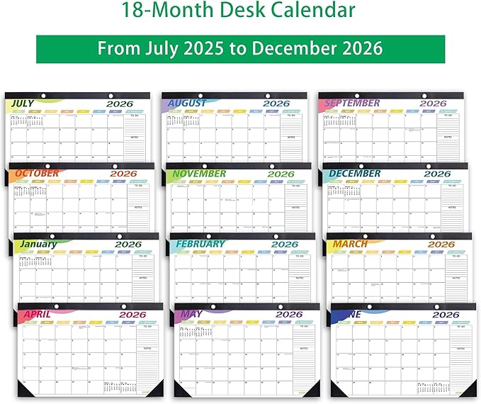 Desk Calendar 2026 Wall Calendars, July 2025 - December 2026 Monthly Planner Paper Office Desktop 17"X 12", 18-Months, Planning and Organizing Home, School, Office, Holiday, Vacation