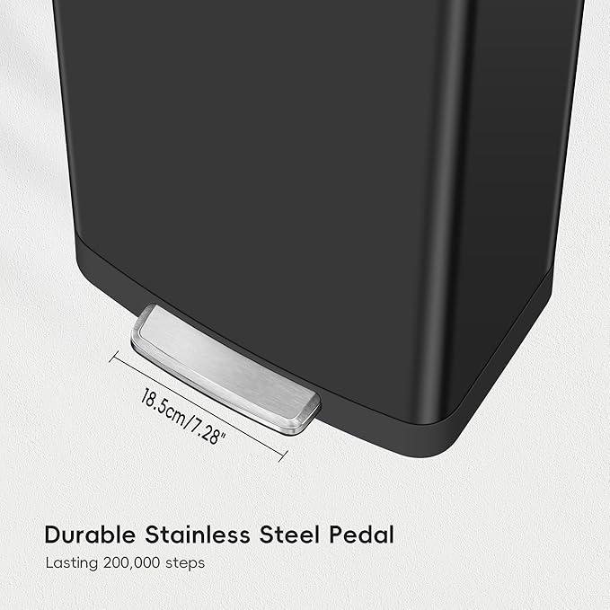 EKO Hudson Matte Stainless Steel 75 Liter/20 Gallon Large Kitchen Trash Can, Tall Step Garbage Can with Rear Bag Storage Compartment (Matte Black)