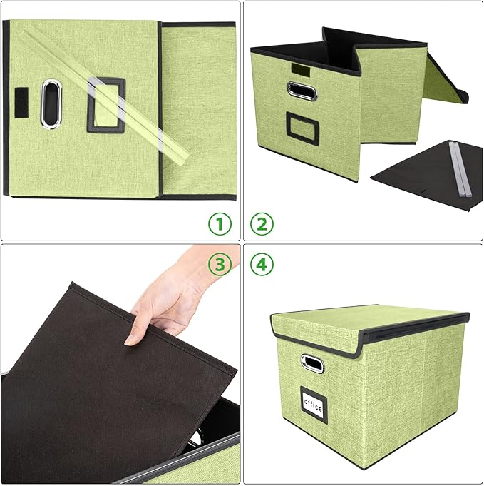 Huolewa File Organizer Boxes with Lids, Linen Hanging Filing & Storage Box with Plastic Slide for Office/Decor/Home, Universal Hanging Filing Organization Box for Letter/Legal Folder