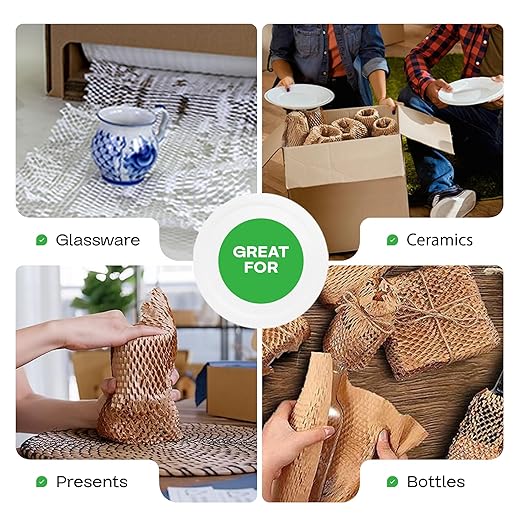 IDL Packaging Original HexcelWrap Honeycomb Packing Kraft Paper 15.25" x 1400' Roll in Self-Dispensed Box, White - The First Patented Interlocking Slit Paper Design for Shipping