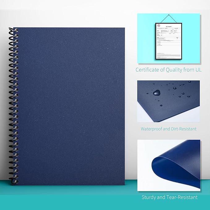 Binditek 50 Pack 12 Mil Sand-Textured Polycover, Midweight Binding Front and Back Covers, Lightly Sanded Finish, 8-1/2" x 11", Square Corners, Un-Punched, Navy, Office Supplies