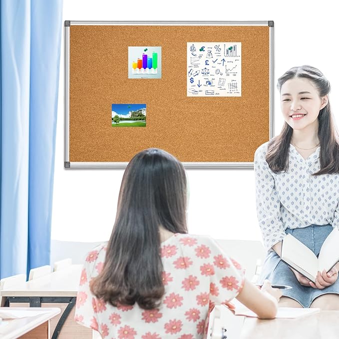 BIBOC 24 x 36 inches Cork Board, Bulletin Board,Felt Board, Pin Board, Notice Board, Memo Board for Homes or Offices, 24 X 36 Inches, Silver Aluminium Frame