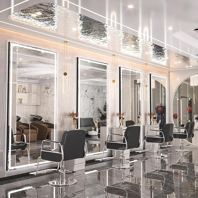 Hasipu Full Length Mirror with Lights, 71" x 24" LED Lighted Floor Standing, Full Body Dressing Hanging Mounted Mirror, Dimmable, Tempered Glass, Safe to Use, Square Black