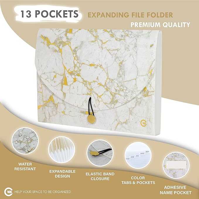 CNK File Folders Organizer with 13 Pockets Accordion Expanding Folder For Documents Receipt Document Paper Pocket Filing Products Accordian Important expandable holder files alphabetical Labels Letter