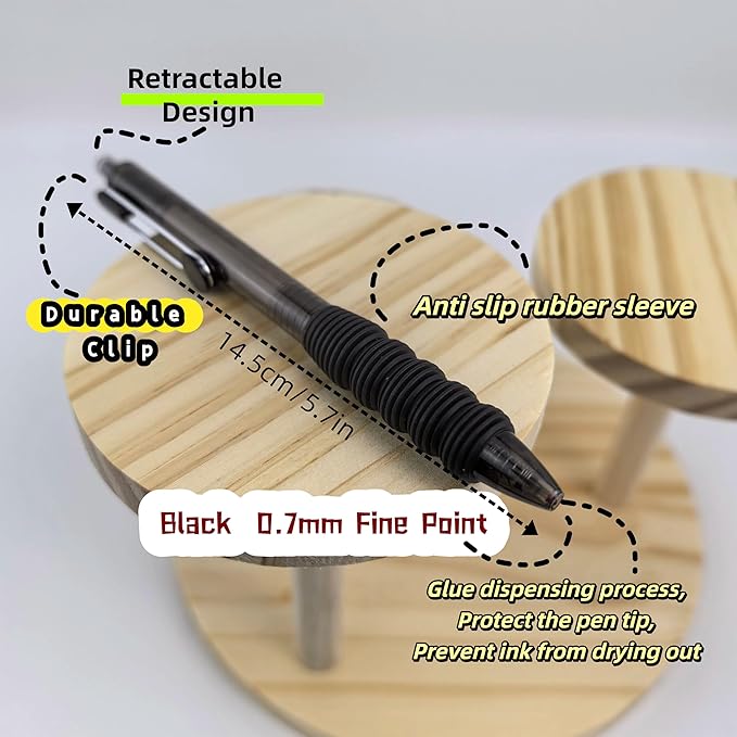 Fengtaiyuan Black Ink, 0.7mm, Retractable Gel Ink Rollerball Pens, Fine Point, Comfortable Grip, Easy Hold, Writting Smooth, 6 Pack (BlackZS07P6)