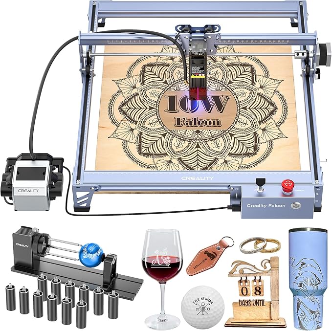 Creality 10W Laser Engraver, Falcon Pro with 3-in-1 Laser for Wood Engraving, 72W Efficient Laser Engraving Machine Fit, for Wood, Metal, Paper, Acrylic, Leather, Glass Tumbler Ring, 17" x 16"