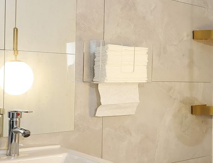 IEEK Paper Towel Dispenser Wall Mount Acrylic Paper Towel Holder for Bathroom Office and Kitchen,Hand Towel Dispenser Fits Multi-Fold Paper Towel,C-Fold, Zfold,Tri fold Paper Towels,Clear
