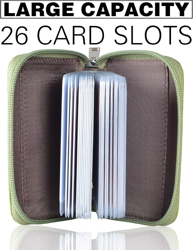 Easyoulife Genuine Leather Credit Card Holder Zipper Wallet With 26 Card Slots