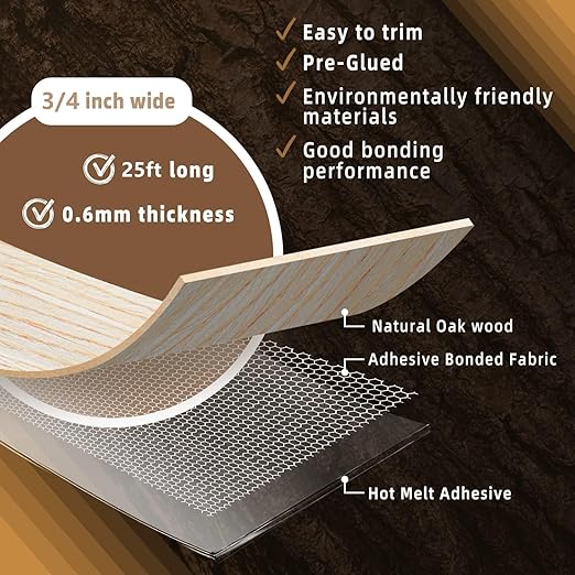 GSCIT Club Oak Edge Banding, 3/4 inch x 25ft roll of Veneer Edge Banding Preglued Flexible, Real Wood Tape Banding