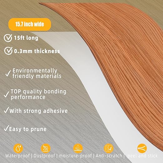 GSCIT Club Red Oak Wallpaper, 15.7 inch X 15ft Self Adhesive Wood Grain Repair Tape Patch for Tables, Chairs, Baseboards, Doors, Windows, Floors, Handicraft DIY.