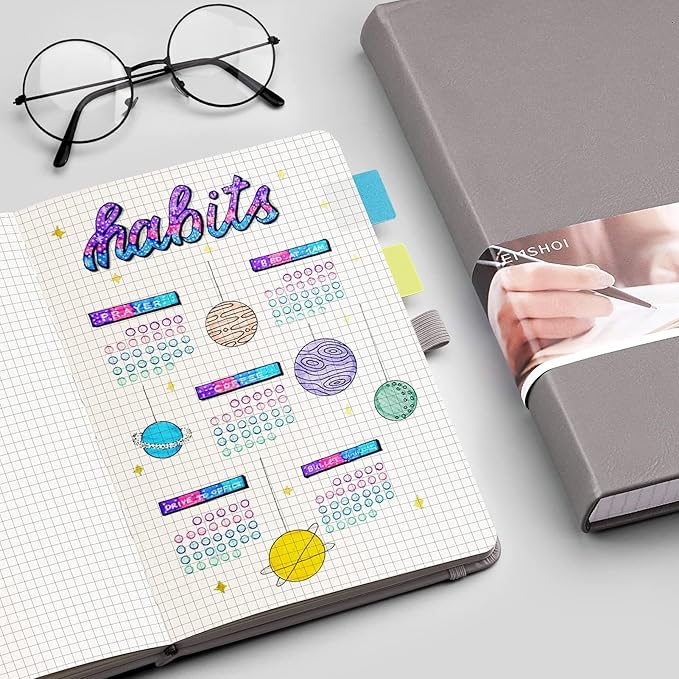 EMSHOI Graph Paper Notebook 256-Page A5 Grid Journal, PU Leather Hardcover 120gsm Thick, Bleed-Resistant Paper, Portable 5.75” x 8.38” Size for Work, Math, Engineering– Dark Grey