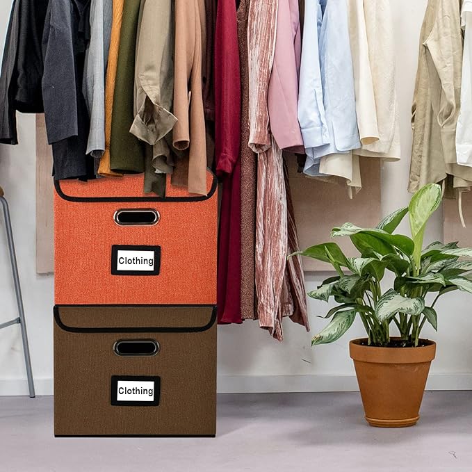 Huolewa Upgrade Portable File Organizer Box with Lid,Large Linen Hanging Office Document Storage Box with Lid,Collapsible Filing&Storage Box for Office/Decor/Home-14.9x12.7x10.8in,1pk-without folders