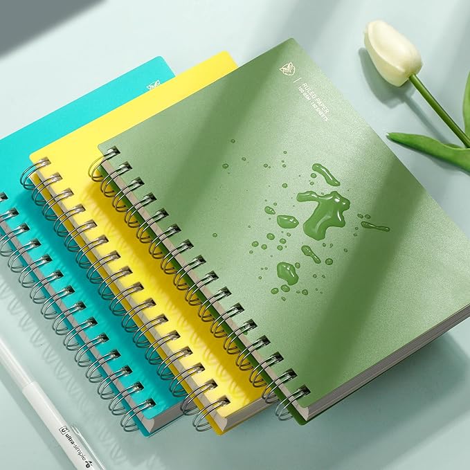 EMSHOI A5 Spiral Notebook College Ruled Lined Journal, Small 5.7" X 8.22", 300 Pages/150 Sheets, 100gsm Thick Paper, Waterproof Hardcover, for Office School Women Men Work Writing Notes-Green