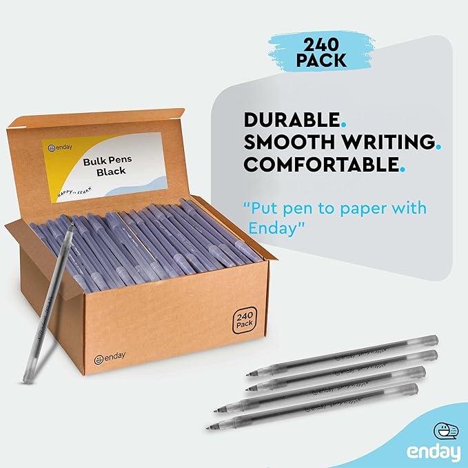Enday Bulk Ballpoint Pens Black (240 Pack) Ink pens bulk, Medium Point 1.0mm, office, Smooth Writing black ink pens for School, Home, and Office.