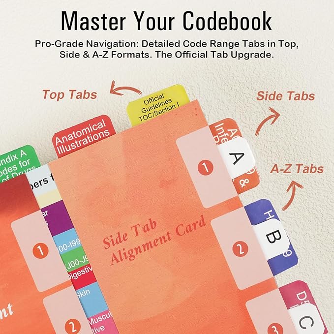 Index Tabs for ICD-10-CM Code Book 2025 AAPC Version, Upgraded Book Tabs, Color-Coded Medical Coding 2025, Laminated & Repositionable Tabs with Alignment Guide & Blank Tabs (Codebook Not Included)