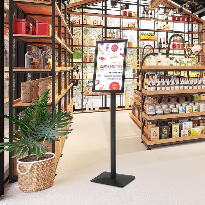 DISPLAYSWORKER Adjustable Heavy Duty Pedestal Sign holder floor Stand,sign stand poster stand ,Standing Floor for 11 x 17 inch,Vertical/Horizontal View,Black