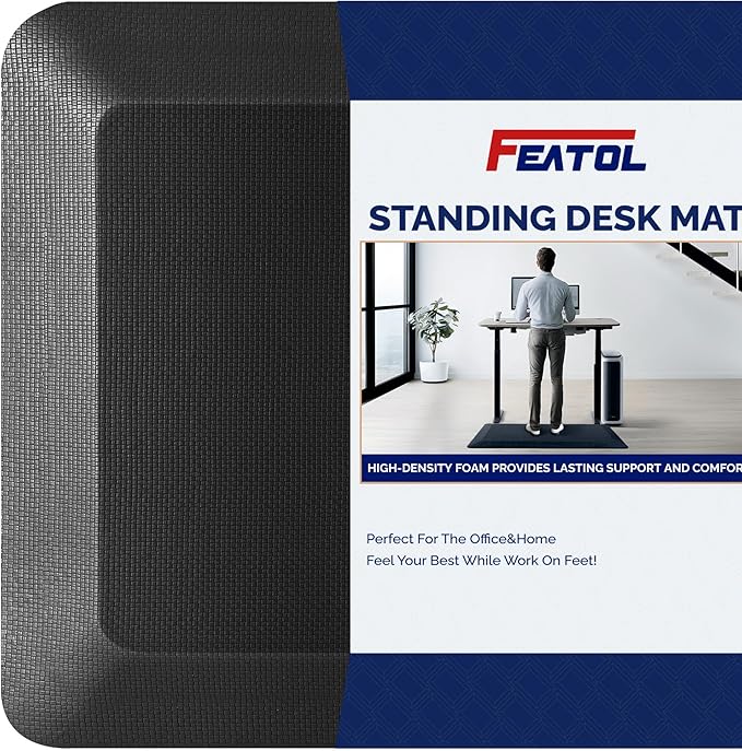 FEATOL 4 Packs Anti Fatigue Mats for Kitchen Floor Thick Cushioned Standing Desk Mat, Ergonomic Kitchen Mats Set of 4, Memory Foam Comfort Floor Padded Foam Rugs, Non-Slip (20" x 39", Black)