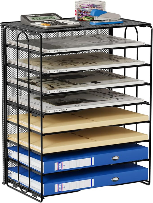 EasyPAG Mesh Desk Tray Organizer 8 Slot Classroom Office Desktop File Paper Sorter, Black
