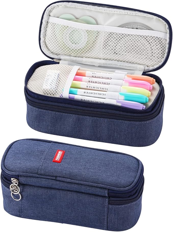 Big Pencil Case Large Capacity Pencil Bag with Zipper Pencil Pouch for Boys Girls Kids Adults Stationery Pencil Pen Case Organizer for School Office Blue