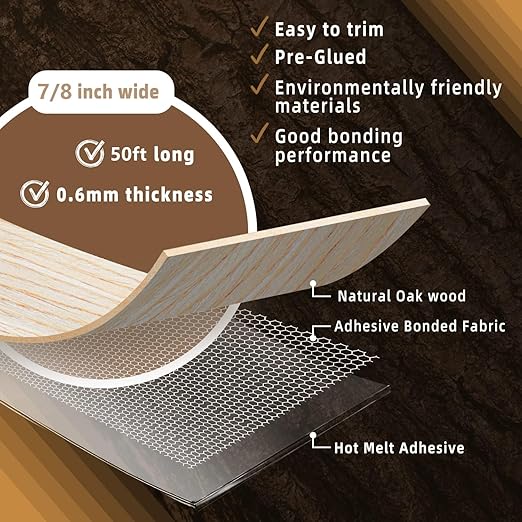 GSCIT Club Oak Edge Banding, 7/8 inch x 50ft roll of Veneer Edge Banding Preglued Flexible, Real Wood Tape Banding